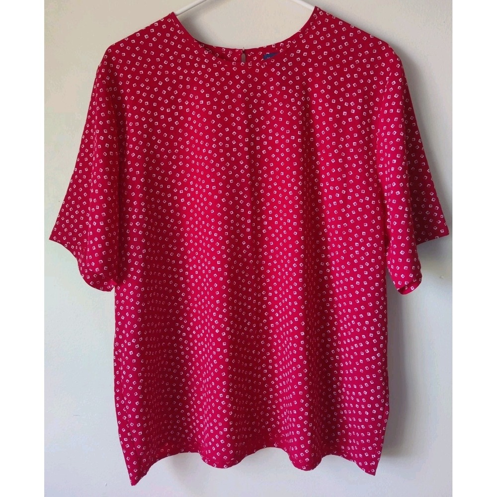 Karen Scott Women's L Geometric Polka Dot‎ Design Blouse Red/White Short Sleeve